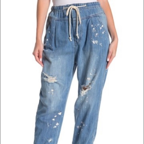 Free People Mixed Up Distressed Utility Jeans - Picture 2 of 7
